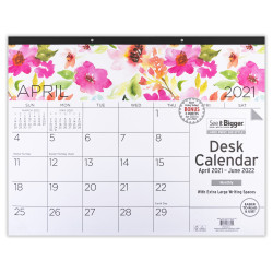 April 2021 - June 2022 Monthly Deskpad Calendar, 17"x22", See It Bigger, Floral